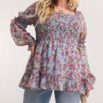 Floral Shirred Square Neck Peplum Top