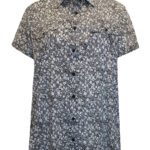 BLACK Paisley Ditsy Short Sleeve Rounded Hem Utility Cotton Shirt Size Large - 3XLrge -