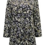 BLACK Pure Cotton Paisley Print 3/4 Sleeve Top Size 14 - 24