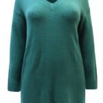 GREEN V-Neck Knitted Jumper Size 16 - 28
