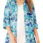 BLUE Floral Print 3Q Sleeve Opaque Crepe Timeless Blouse Size 16 - 40