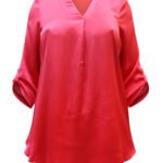 CORAL Crinkle Satin Roll Sleeve Top Size 12 - 26