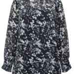 Curve BLACK Floral Print High Neck Shirred Cuff Blouse Size 18 - 24
