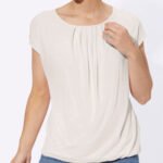 IVORY Modal Blend Pleat Detail Mesh Sleeve Top Size 20 - 28