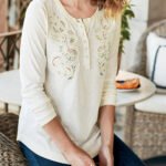 IVORY Safiya Embroidered Henley Tee Size 10 - 26