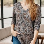 J.Jill GREY Pure Cotton Paisley Print Long Sleeve Top Size 10 - 18
