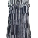 MONO Abstract Stripe Sleeveless Dipped Back Viscose Shirt Size 10 - 32