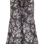 BLACK Printed Sleeveless Frill Detail Blouse Size 16 -32