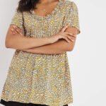 JB OCHRE Ruffle Trim Printed Blouse Size 12 - 22