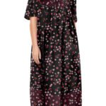 BLACK Mixed Print Long Pocket Lounge Dress Size M - 6XL