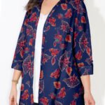 NAVY Paisley Floral 3Q Sleeve Opaque Crepe Timeless Blouse Size 20 - 32