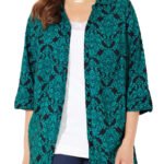 GREEN Emerald Medallion 3Q Sleeve Opaque Crepe Timeless Blouse