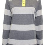 GREY Pure Cotton Color Block Stripe Roll Sleeve Top Size 10 - 24