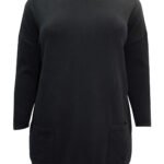 Curve BLACK Ribbed Sleeve Fine Knit Jumper Size 20 - 28