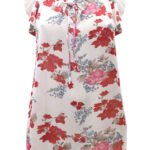 Curve WHITE RED Floral Print Tie Neck Blouse Size 20 - 28