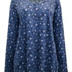 BLUE Cotton Blend Star Print Hanky Hem Crinkle Tunic