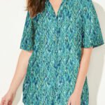TURQUOISE Waterfall Ikat Diamonds Timeless Short Flutter Sleeve Blouse Size 16 - 38