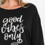 BLACK Pure Cotton 'Good Vibes Only' Lounge Top Size 10 - 24