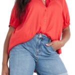 CORAL Short Sleeve Collarless Blouse Size 14 - 20