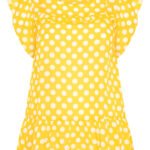Curve YELLOW Spot Print Frill Trim Chiffon Top Size 16 - 24