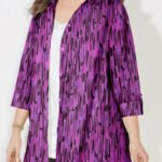 PURPLE Berry Texture Print 3Q Sleeve Opaque Crepe Timeless Blouse Size 16 - 40