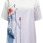 BLUE Cotton Rich Embroidered Floral Print Top Size 20 - 26