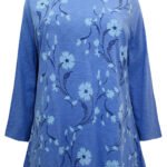 BLUE Pure Cotton Floral Print 3/4 Sleeve Top Size 18/20 Only