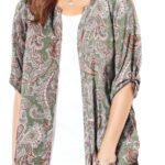 GREEN Olive Green Paisley Breezeway Georgette Blouse Size 20 - 40