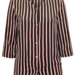 BLACK Vertical Stripe 3/4 Sleeve Woven Blouse Size 10 - 24