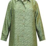 GREEN Vine Print Jacquard Long Sleeve Blouse Size 16 - 34