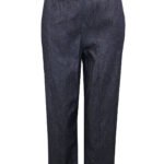 DARK-BLUE Pure Cotton Pull On Tab Detail Straight Leg Jeans Size 16 - 20
