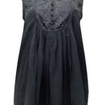 BLACK Sleeveless Embroidered Chiffon Blouse Size 20 - 30