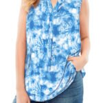 BLUE Vibrant Blue Tie Dye Sleeveless Tab Front Tunic Size 24 -42