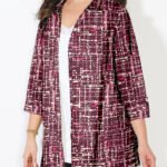BURGUNDY Painted Tweed 3Q Sleeve Opaque Crepe Timeless Blouse Size 20 - 40
