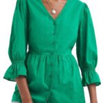 GREEN Cotton Dobby Puff Sleeve Top Size 16 - 30