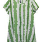 GREEN/WHITE Stripe Print Textured Dipped Hem Top Size 16 - 32