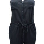 BLACK Sleeveless Textured Jumpsuit Size Size 14 - 32