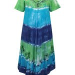 GREEN Embroidered Tie Dye Asymmetric Hem Dress Size