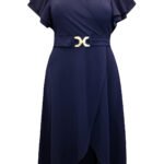 NAVY Flutter Sleeve Buckle Detail Wrap Dress Size 16 - 26
