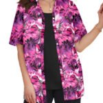 BERRY Pink Palm Leaves Timeless Short Flutter Sleeve Blouse Size 20 - 40