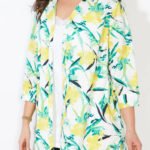 WHITE Tropical Floral 3Q Sleeve Opaque Crepe Timeless Blouse Size 16 - 40