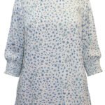 BLUE Floral Print Shirred Cuff Top Size 16 - 32