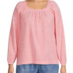 CORAL Seersucker Striped Cotton Blouse Size 16 - 20