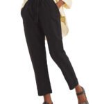BLACK Linen Blend Tapered Trousers Size 16 Short - 30 Long