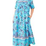 BLUE Mixed Print Long Pocket Lounge Dress Size 16 - 46