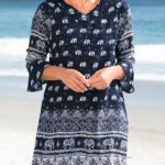 DW Shop BLUE Border Feature Elephant Print 3Q Sleeve Top Size 10 - 24