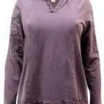 MAUVE Pure Cotton Embroidered Sleeve Crochet Lace Hem Hoodie Size 12 - 14