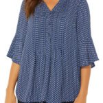 NAVY Geo Print Half Button Pleated Blouse Size 20 - 40
