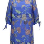 BLUE Floral Print Tie Sleeve Tunic Dress Size 10 - 20