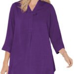 DEEP-PURPLE 3/4 Sleeve Tab-Front Tunic Size 20 - 46
